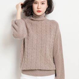Women's Knits Tees Autumn and Winter Cashmere Sweater Woman Pile Collar Pullover 100 Pure Wool Thick Sweater Loose Large Size Warm Knitted 221007