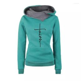 Women's Hoodies Autumn Winter Sweatshirts Women Faith Embroidered Sweatshirt Long Sleeve Pullovers Christmas Casual Warm Hooded