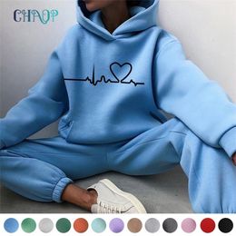 Women's Two Piece Pants Winter Two Piece Sets Women Tracksuit Oversized Suit Autumn Trouser Suits Female Sweatshirt Print Sports Hoodie Sportswear 221007