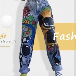 Women's Jeans Vintage Boyfriends Womens Cartoon Women Printed Casual Trousers Long Pant Female Hight Waist Denim 221007