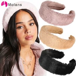 Headbands Molans Winter Thick Fluffy Headband For Women Faux Fur Hairband Furry Elastic Hair Band Turban Wide Headwear Hair Accessories T221007