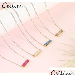 Pendant Necklaces Fashion Resin Druzy Necklace For Women Gold Plated Chain Statement Colorf Rec Stone Pendant Choker Jewellery Drop Del Dhubi