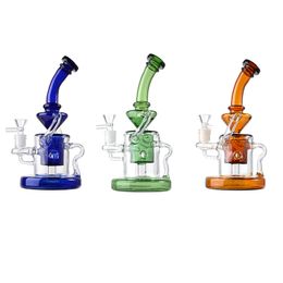Unique Design Hookahs Heavy Base Smoking Accessories Klein Recycler Water Glass Bong 14mm Percolator Perc Dab Oil Rigs 4mm Thick With Bowl WP308