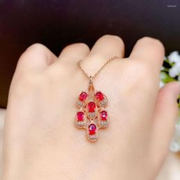 Pendants Natural Pigeon Blood Ruby 5 Gemstone Pendant Necklace S925 Luxurious Fine Listing Weddings Jewellery For Women