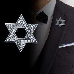 Brooches Metal Zinc Alloy Crystal Hexagonal Star Brooch Pin For Men's Dress Shirt Collar Accessories Rhinestone Lapel Badge Pins