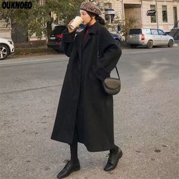 Women's Wool Blends Woman Long Trench Coat Fashion Korean Elegant Luxusy Black Windbreaker Casual Wool Coat Jacket Autumn Clothes Women Coat 221006