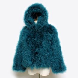 Women's Fur Faux Winter Women Natural Ostrich Hooded Coat Fashion Girl Warm Real Jacket Luxury Genuine Short Coats 221006