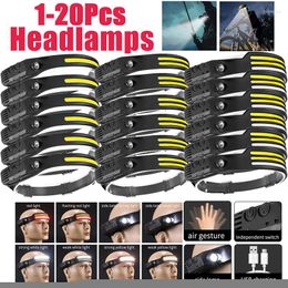 Headlamps 1-20pcs COB LED Headlamp Sensor Headlight USB Rechargeable Head Lamp Torch 4 Lighting Modes Work Light For Outdoor