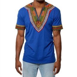 Men's T-Shirts Men's T-shirt White Red Tops Loose Polyester African Dashiki Dress Printed V-neck Casual Short-Sleeved Clothing T221006