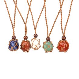 Crystal Stone Necklace Net Bag Hand Woven Pendant Necklaces Fashion Accessories Adjustable