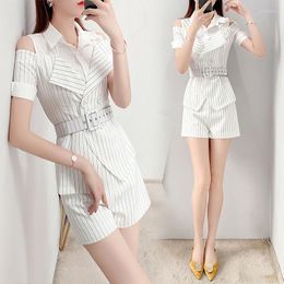 Women's Tracksuits Summer Women Short Sleeve Blazers Shorts Suit High-Waist 2 Piece Set 2022 Ladies Outfits Sets Office Work Wear Y444