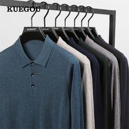 Men's Sweaters KUEGOU Autumn Winter Men Sweater Polo Shirt Collar Long Sleeves Pullovers Quality Slim Knitted Wool Blend Warm Top 721 221007