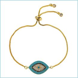 Charm Bracelets Turkish Evil Eye Bracelet Pave Cz Cubic Zircon Blue Gold Colour Chain Charm Bracelets Adjustable Women Party Bangle Je Dhhsr