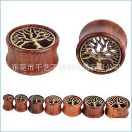 Plugs Tunnels Tree Of Life Wood Ear Plugs Tunnels Copper Sheet Hollowed Out Ears Enlargement Body Jewellery Women Men 3Qy Q2 Drop Deli Dhquh