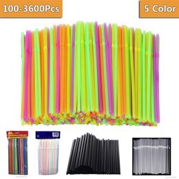 Disposable Cups Straws Plastic 100-3600 Pcs 5 Color For Party Straw Kitchenware Bar Home Shops Beverage Drinking Rietjes Drop 221007
