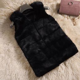 Women's Fur Winter Women Vest Faux Sleeveless V-neck Jacket Plus Size 4XL Korean Clothing Beige Gray White Coat H203
