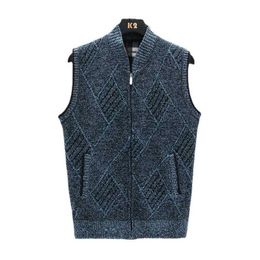 Sweaters Vest Men Fashion Spring Winter Sleeveless Stripe Plaid Fleece Warm Baseball Collar Zipper Cardigan V Knit Y2210