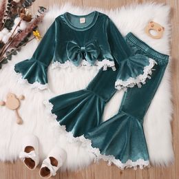 Clothing Sets 0 4Y Kids Girls Autumn Winter Clothes Set Baby Lace Long Sleeve Tops Sweatshirt Flare Pants Velvet Outfits 221007