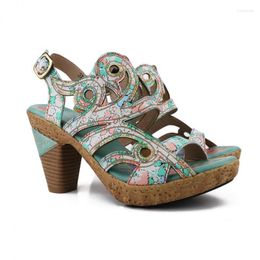 Sandals YourSeason Ladies Genuine Leather Buckle Strap 2022 Female Concise National Style Platform Vintage Shoes Hand Painted