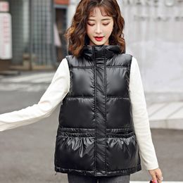 Women's Vests 0450 Winter Short Vest Coat Women Hooded Waisted Female Warm Sleeveless Jacket Ladies Solid Colour Outerwear Vest Jacket Winter 221007