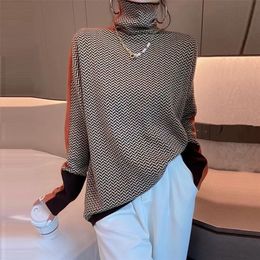 Women's Sweaters High-neck Striped Sweater Women Autumn And Winter Pullover Stitching Inner Long-sleeved Knitted Top All-match 221007
