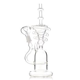 11-Inch Straight Tube Hookah Glass Bong - Coil Shape, Inline Percolator, 14mm Male Joint