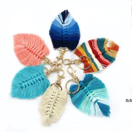 Bohemian Beach Style Party Supplies Handwoven Leaf Fringe Keychain Pendan JNB16085