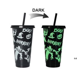 Creative Drinkware Cold Color-changing Plastic Cups Halloween Decoration Juice Cup With Lid and Straw by sea JNB16021