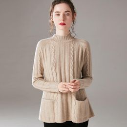 Women's Knits Tees Autumn and Winter Style 100 Pure Cashmere Wool Sweater Woman High Collar Thick Sweater Fashion Large Size Knitted Jacket 221007