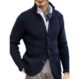 Sweaters Men's Sweater Cardigan Knitted Single Breasted Button Winter Solid Color Stand Collar Men Jackets Full Sleeve Y2210