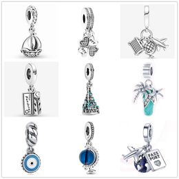 925 Sterling Silver Dangle Charm Women Beads High Quality Jewelry Gift Wholesale color Movie clapper Blue globe sailboat Bead Fit Pandora Bracelet DIY