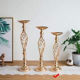 Candle Holders Gold Flowers Vases Road Lead Table Centrepiece Metal Stand Pillar Candlestick For Wedding Party Home Decore