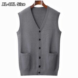 Sweaters 2022 Spring Men's Knitted Vest V-neck Sleeveless Cardigan Sweater Large Size Business Casual Loose Brand Clothes 6XL 7XL 8XL Y2210