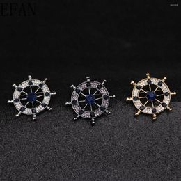 Brooches Korean Fashion Crystal Navy Style Boat Rudder Anchor Brooch For Men's Suit Badge Pins Jewelry Shirt Collar Accessories