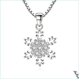 Pendant Necklaces 925 Sterling Sier Womens Fashion New Jewelry Crystal Zircon Flower Retro Simple Pendant Necklace Long 45Cm Drop Del Dhhid