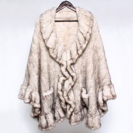 Women's Fur Faux Women Luxury Real Mink Shawl Knitted Stole Lady Genuine Poncho Fashion Warm 100 Natural Coats 221006
