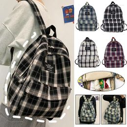 Backpack Fashion Plaid Nylon School For Girl Teenage Bags Y2k Korean Large Capacity Waterproof University Bag