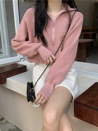 Women's Knits Tees Woman Sweaters Cardigan Pink Turtleneck Sweater Women's Spring and Autumn Loose Zip Knitted Cardigan Coat 221007