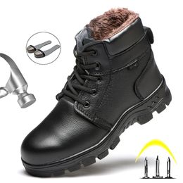 Botas masculinas de inverno de alta qualidade com biqueira de aço sapatos de trabalho de segurança à prova de furos de pelúcia quentes 221007