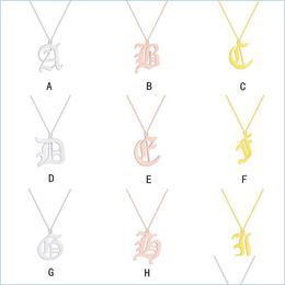 Pendant Necklaces Fashion Old English Alphabet 26 A-Z Letter Pendant Necklace Women Stainless Steel Capital Sier Gold Initial Birthda Dhqg4