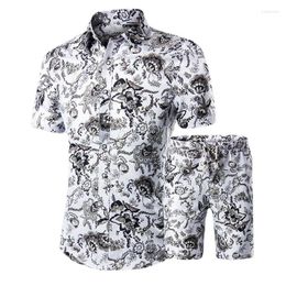 Men's Tracksuits Men's 2 Pieces Sets Summer Featured Printing Tracksuit Men Casual Fashion Floral Print Shirts Shorts Set Mens Beach