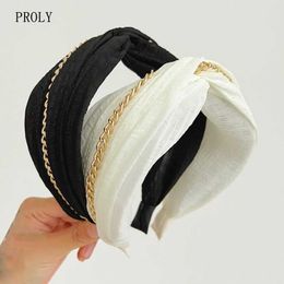 Headbands PROLY New Fashion Women Headwear Adult Wide Side Cross Knot Hairband Adult Alloy Chain Middle Turban Hair Accessories T221007