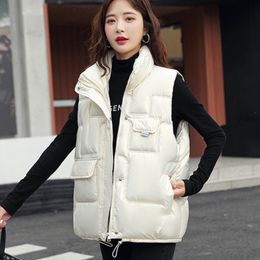 Women's Vests 0447 Winter Vest Coat Women Multipockets Loose Warm Down Cotton Vest Waistcoat Female Sleeveless Jacket Zipper Vest Jacket 221007