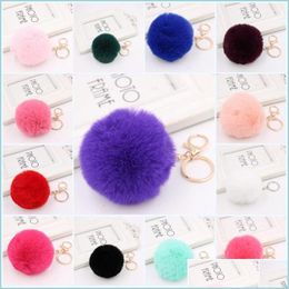 Keychains Gold Rabbit Fur Ball Keychain Fluffy Pom Portachiavi Porte Clef Key Ring Chain For Bag Drop Delivery 2021 Fashion Accessorie Dh2Yr