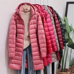 Women's Down Parkas Winter Womens Down Jackets Long Ultra Light Thin Casual Coat Puffer Jacket Slim Remove Hooded Parka Portable Windproof Down Coat 221007
