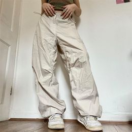 Women's Pants Capris Women Oversized Tech Casual Solid Drawstring Low Waist Baggy Trousers Y2K Vintage Hippie Joggers Cargo Streetwear 221007