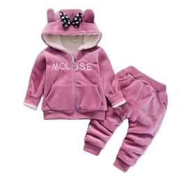 Clothing Sets Baby Girls Clothing Sets Kids Boys Winter Thick Plush Cotton Long Sleeve Warm OuterwearPants Suit Toddler Set For 1-4 Years 221007