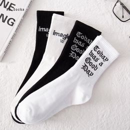 Men's Socks Russian Letter Men And Women Combed Cotton Solid Colour Harajuku Happy Funny Fashion Soft Sport Trend Casual Girls Stocking