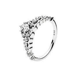 Fairy Tale Tiara Wishbone RING Women Girls 925 Sterling Silver Wedding Jewellery with Original Box Set for Pandora CZ diamond Engagement gifts Crown Rings