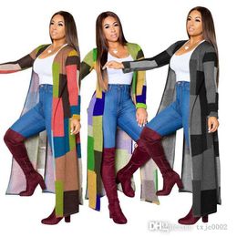 Cappotto lungo con giacca a vento stampata da donna autunno inverno Plus Size M-4XL Cuciture colorblock Outwear Cardigan lungo casual